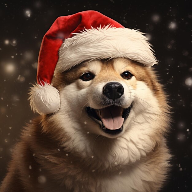 Photo shiba inu santa claus hat generative ai