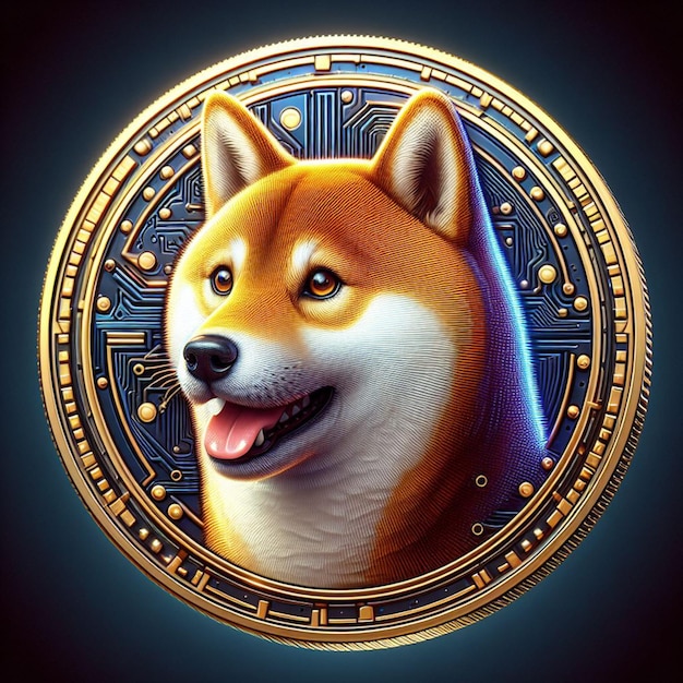 Foto shiba inu token arte crittografica moneta digitale design blockchain concetto simbolo finanziario