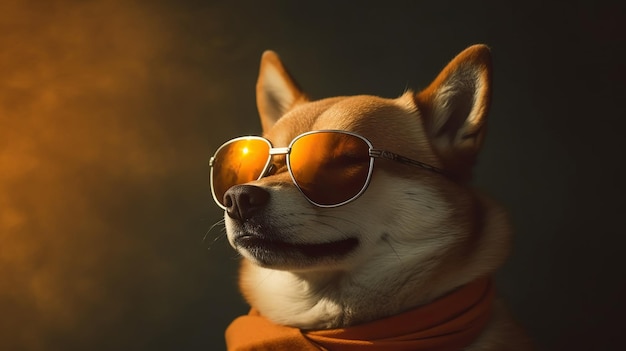 Foto shiba inu indossa occhiali da sole bellissimo cane