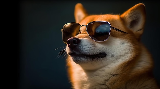 シャイバ・イヌがサングラスをかぶっている 美しい犬