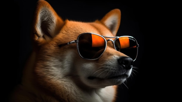 선글라스를 입은 시바 이누 아름다운 개