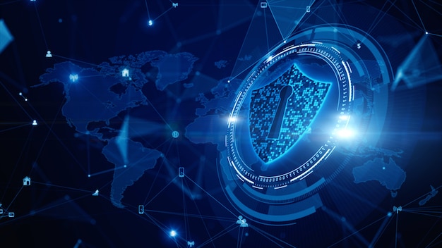 Shield Icon Cyber Security, Digital Data Network Protection, Future Technology Digital Data Network Connection