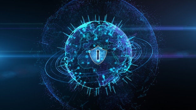 Shield Icon on Secure Global Network, Cyber Security and Protection of Personal Digital Data Concept