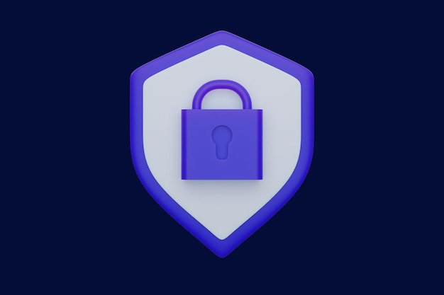 Shield protected icon 3D render secure for online payment protection shield and padlock