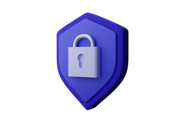 Shield protected icon 3D render secure for online payment protection shield and padlock