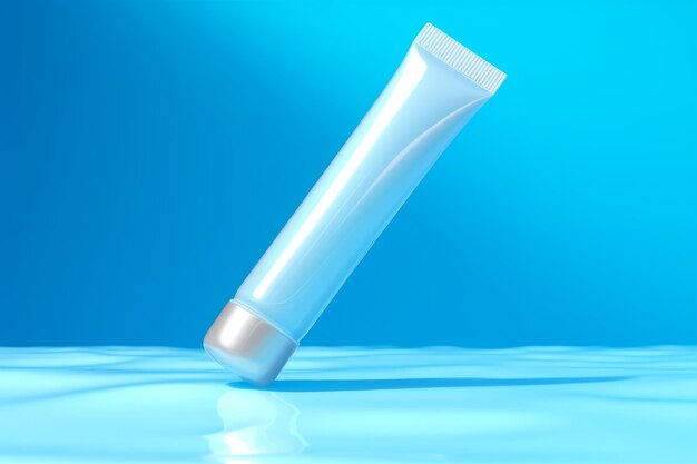 Shield your skin a sunscreen cream dispensed from plastic tube against a tranquil blue background