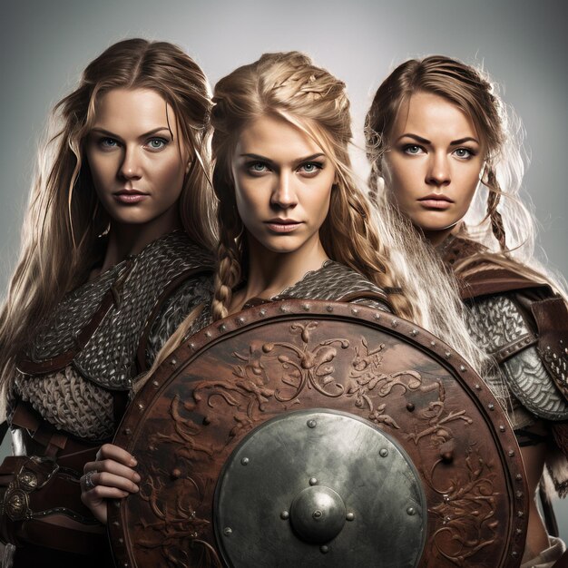 Premium AI Image  Shieldmaidens of the North A Trio of Graceful Viking  Warriors Unite