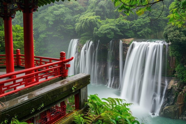 시펜 폭포 (Shifen Waterfall) 는 타이완의 유명한 자연 풍경으로, 핑시 구 (Pingxi District) 에서 촬영되었다.