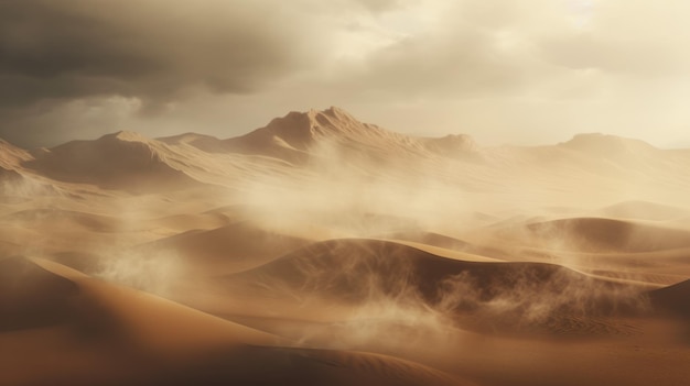 Shifting sand dunes creating intricate patterns in a desert sandstorm