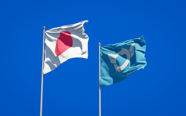 Shiga prefecture and Japan flags. 3D artwork