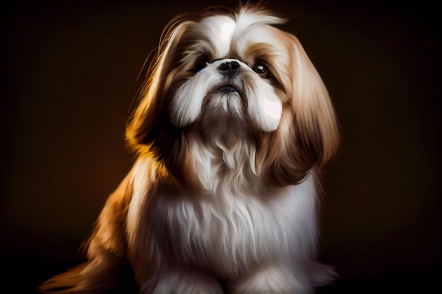 검정색 배경에 있는 Shih Tzu Dog Generative AIxA