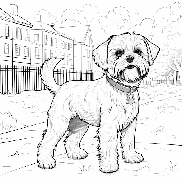 Раскраска собака Ши-тцу Мандала черно-белая