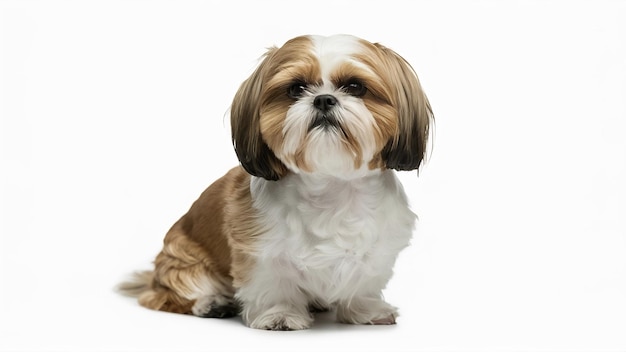 Shih tzu dog sitting and looking at the camera isolated on white