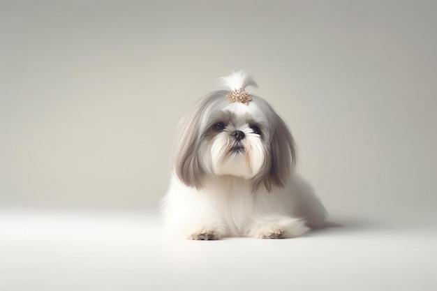 A shih tzu dog with a bow on its head