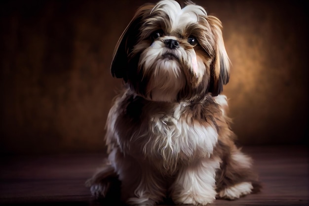 Shih Tzu Hond Op Een Zwarte Achtergrond Generatieve AIxA