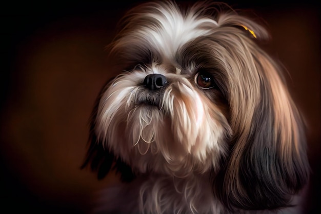 Shih Tzu Hond Op Een Zwarte Achtergrond Generatieve AIxA