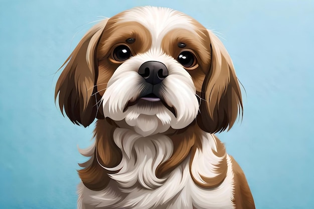 Shih Tzu on light blue background