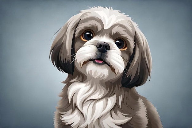 Shih Tzu on light gray background