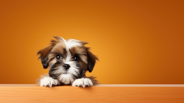 Shih tzu puppy met een lege schaal hongerige achtergrond voor tekstgebruik