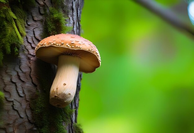 Photo shiitake mushroom growing on tree