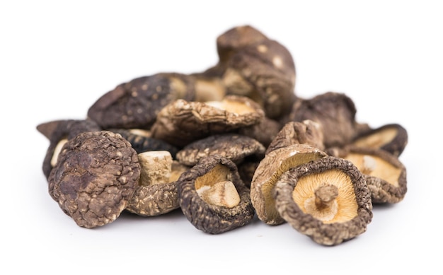 Shiitake mushrooms dried isolated on white background