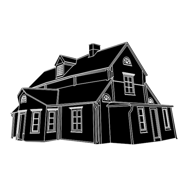 shillouette zwarte en witte huis vector