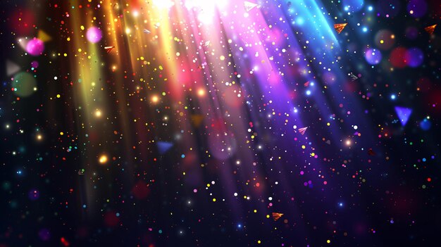 輝く結晶は透明なコンフェッティとフレアの効果で光の虹を反射します