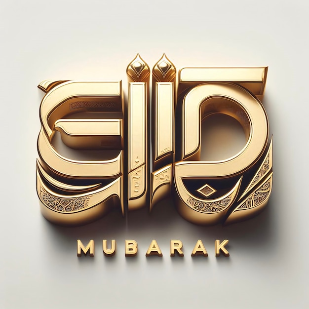 색 배경에 3D EID MUBARAK 금색 텍스트