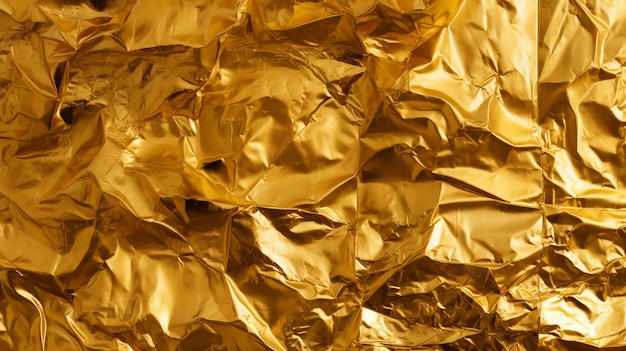Shimmering Gold Leaf Background Texture Golden Yellow Crumpled Metallic Foil