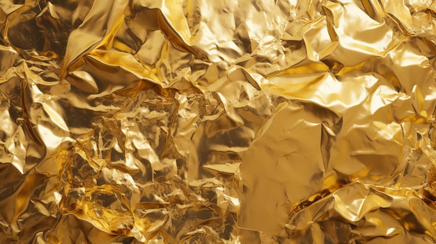 Shimmering Gold Leaf Background Texture Golden Yellow Crumpled Metallic Foil