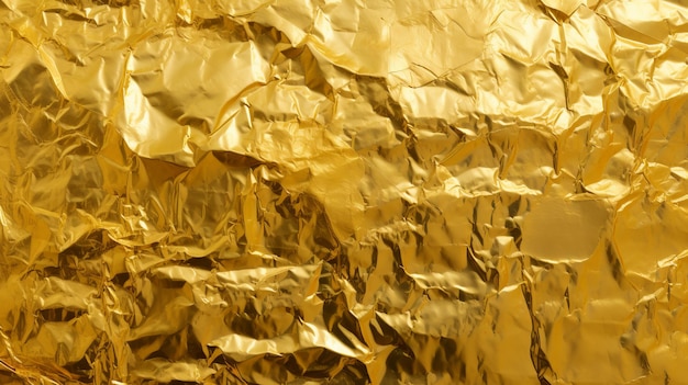 Photo shimmering gold leaf background texture golden yellow crumpled metallic foil