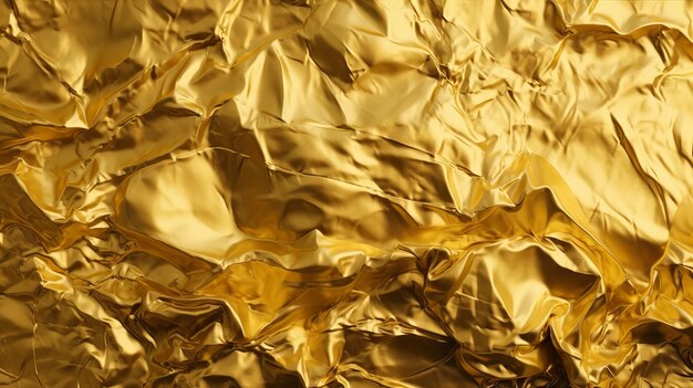 Shimmering gold leaf background texture golden yellow crumpled metallic foil