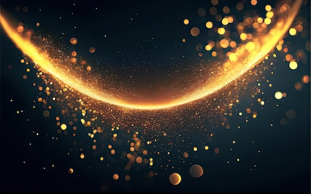 Shimmering golden particles on a dark background for holiday with Generative AI