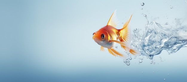 Shimmering goldfish leaping from dark water isolated pastel background Copy space