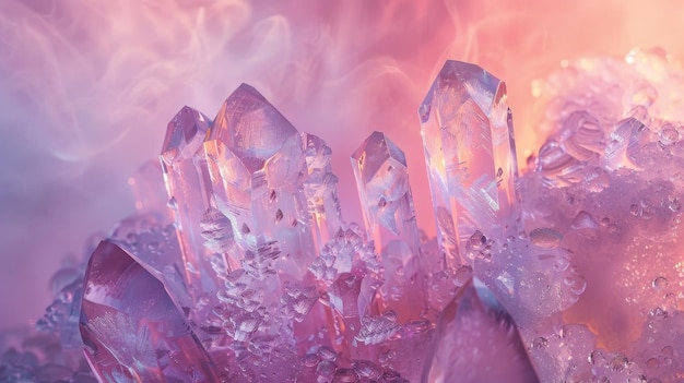 Photo shimmering ice structures surrounded by a gentle mist of rosecolored vapor ai generated illustration