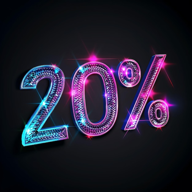 Photo shimmering neon scintillation of 20 text with a neon sapphir effect sale design concept idea art