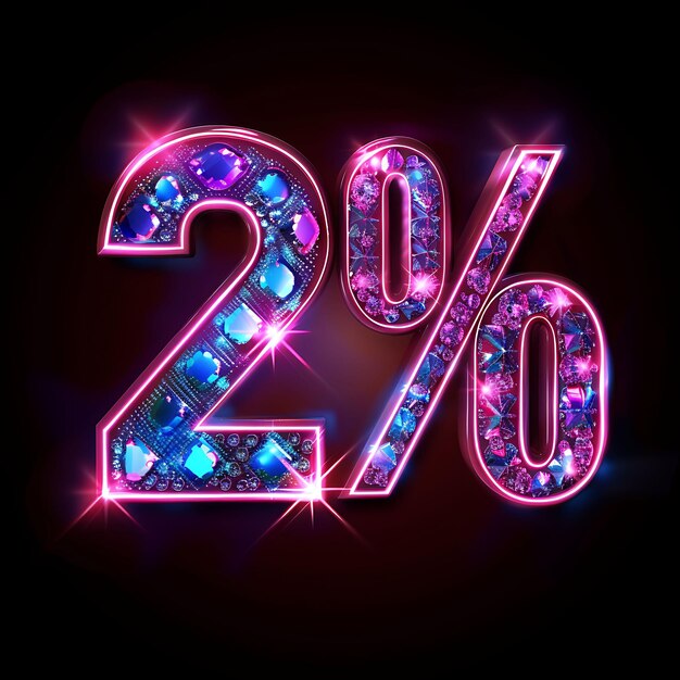 Photo shimmering neon scintillation of 20 text with a neon sapphir effect sale design concept idea art