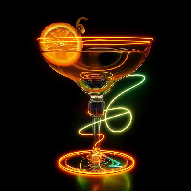 Photo shimmering neon tones kumquat sidecar in a stylish nick nor y2k glow neon outline art design neo