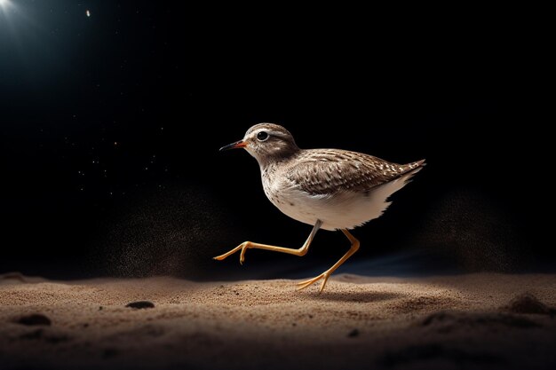 Photo shimmering plover running along the shore of beach illuminated by the full moon