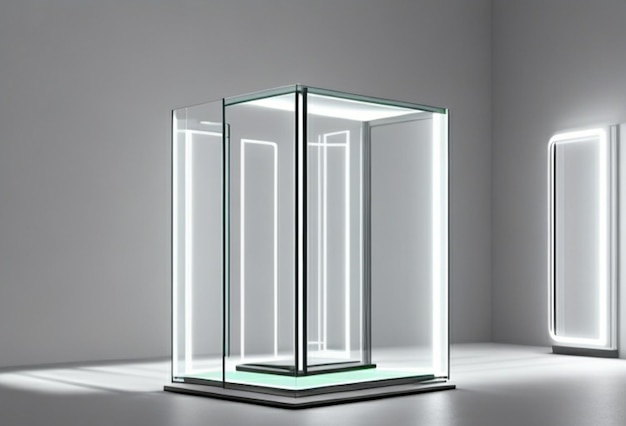 A shimmering reflective tempered glass mockup illuminated by a bright white light
