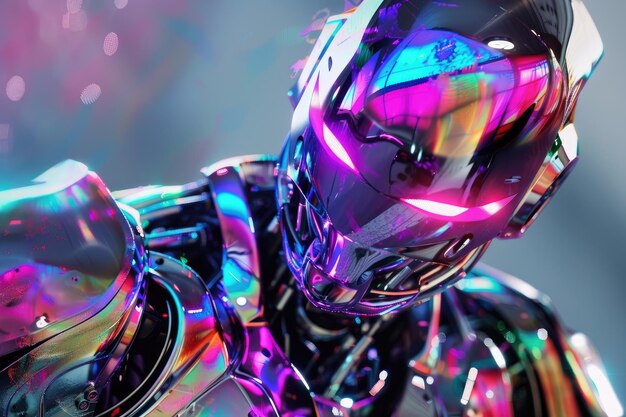 Photo a shimmering robot with iridescent panels that change color with each movement ai generated