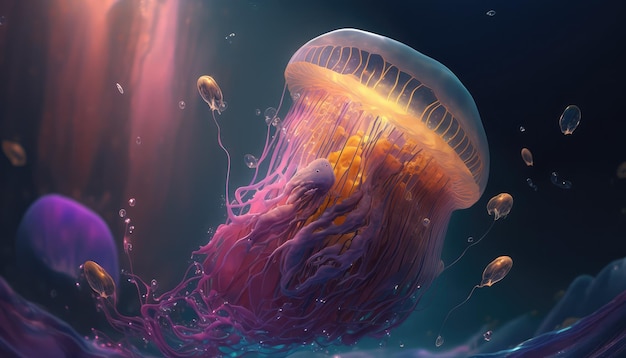Мерцающее морское существо - потрясающие обои с медузой, генерирующие искусственный интеллект