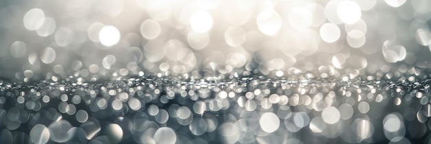 Shimmering Silver Bokeh Lights on Grey Background