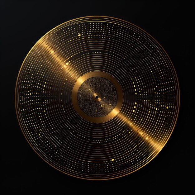 Shimmering Sound A Dazzling Golden Vinyl Record Surrounded by Vector Lines and Dots Embraced by a