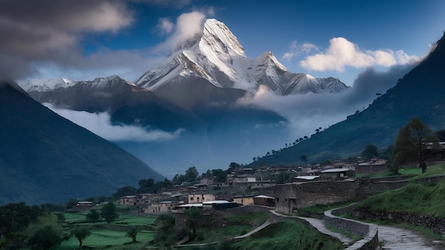 Photo shinig mount annapurna south at ghandruk nepal