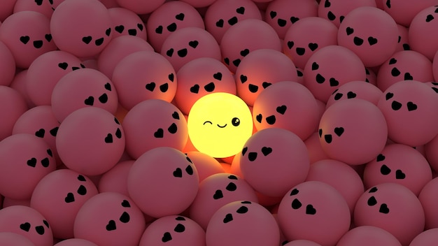 Premium Photo | Shining ball with smiley face among many pink balls with love face 3d rendering background Premium Photo | Shining ball with smiley face among many pink balls with love face 3d rendering background