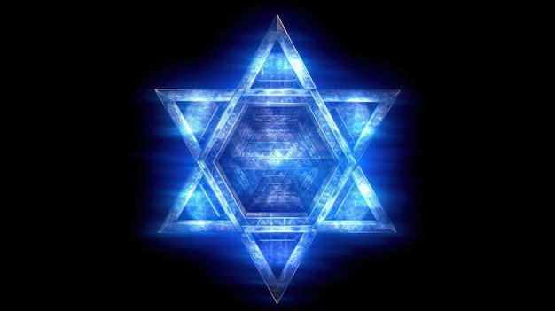 Shining blue light star of David