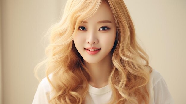 Photo shining gold the happy and pretty cutie with blond hair a korean young star