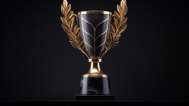 Photo a shining gold trophy on a black background