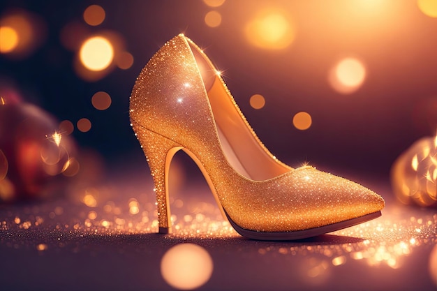 Shining golden highheeled footwear shoe color background ai generative